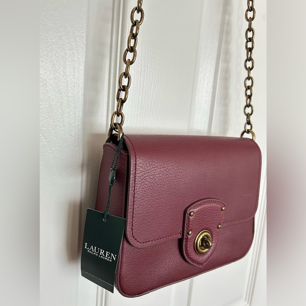 Leather Bag Cross Body Ralph Lauren small bag Envelope Style Bag Red wine color - Picture 10 of 16